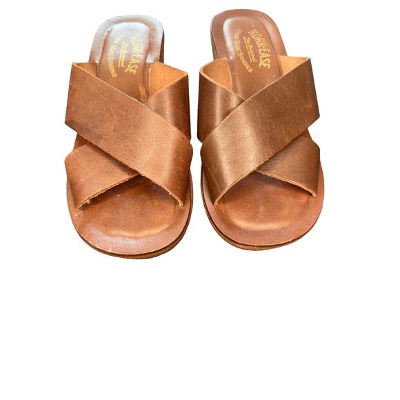KorksKork-Ease Casual Brown Leather Slip On Open Toe Wedge Sandal Size 5 - Picture 3 of 7